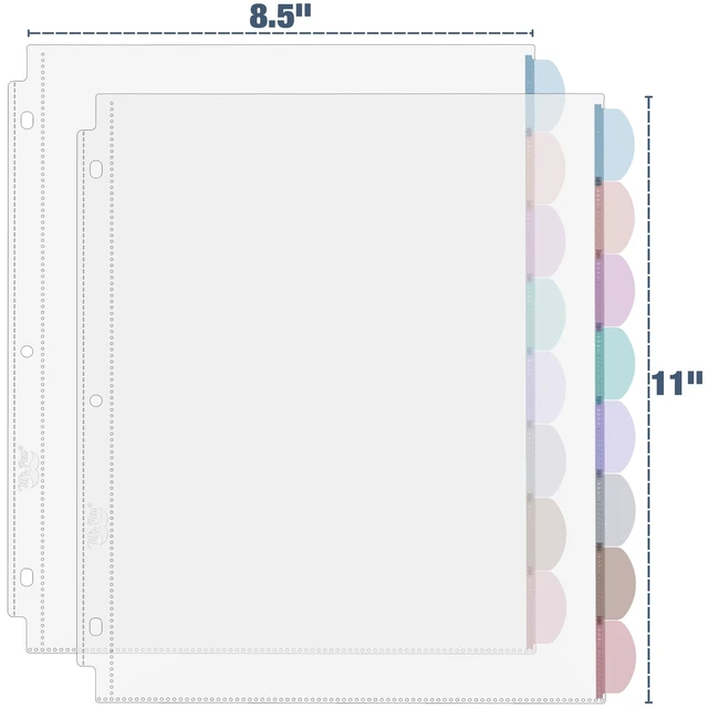 Alt view image 2 of 6 - Mr. Pen- Clear Sheet Protectors with Tabs, 8.5x11 Inches, 8 Tabs, 2 Sets | Durable Clear Plastic Dividers for 3 Ring Binders, Insertable Index Page Divider with Multicolor Tabs