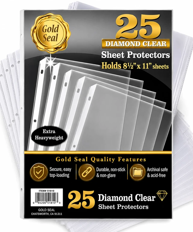 Main image of GOLD SEAL Sheet Protectors, 25 Pack 8.5 x 11 Anti-Glare Sheet Protectors for 3 Ring Binder, Top Load Page Protectors for 3 Ring Binder, Durable Clear Plastic Sleeves