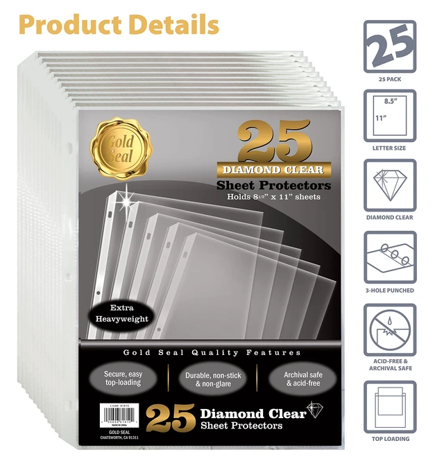 Alt view image 4 of 6 - GOLD SEAL Sheet Protectors, 25 Pack 8.5 x 11 Anti-Glare Sheet Protectors for 3 Ring Binder, Top Load Page Protectors for 3 Ring Binder, Durable Clear Plastic Sleeves