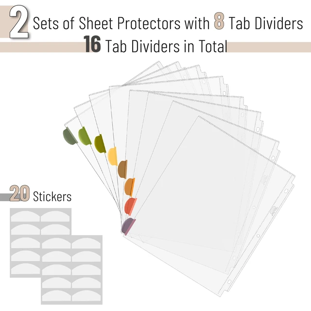 Alt view image 6 of 6 - Mr. Pen- Clear Sheet Protectors with Tabs, 8.5x11 Inches, 8 Tabs, 2 Sets | Durable Clear Plastic Dividers for 3 Ring Binders, Insertable Index Page Divider with Multicolor Tabs