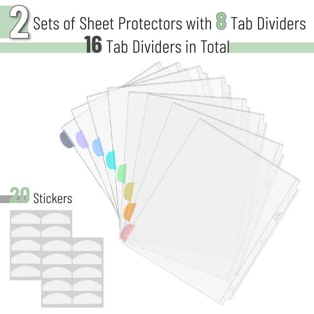 Alt view image 5 of 6 - Mr. Pen- Clear Sheet Protectors with Tabs, 8.5x11 Inches, 8 Tabs, 2 Sets | Durable Clear Plastic Dividers for 3 Ring Binders, Insertable Index Page Divider with Multicolor Tabs