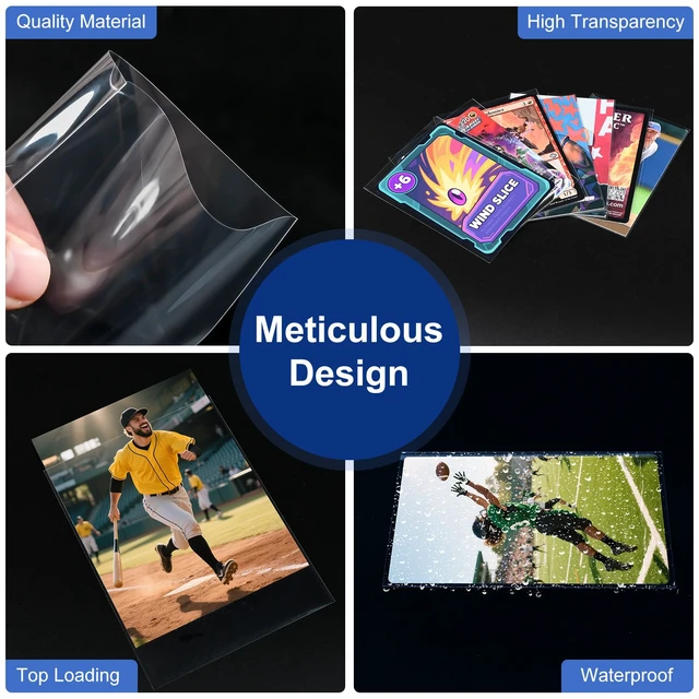 Alt view image 6 of 7 - 100 Pcs Soft Trading Card Sleeves, Top Loading Sleeves for Standard Cards 2.5" X 3.5",Ultra-Clear Card Protector for Baseball Cards