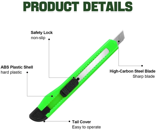 Alt view image 3 of 7 - 4 Pack Box Cutter Knife, 3-rd Gen Utility Knives, Razor Blade Opener, Utility Knives, Box Cutters Retractable, Small Work Knife by Htaexpu