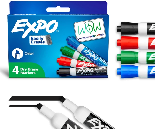 Main image of EXPO Dry Erase Markers, Low Odor Ink, Assorted Colors, Chisel Tip, 4 Count - Whiteboard, Calendar, Organization, Essential Supplies for Office, School, Classroom, Teachers
