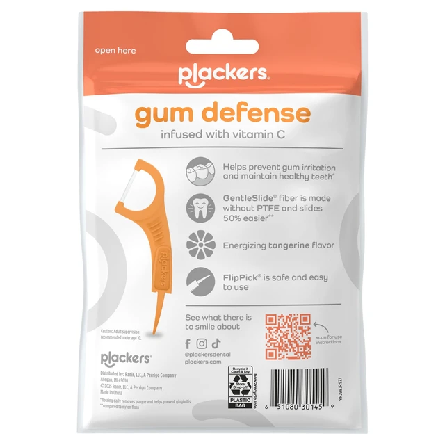 Alt view image 6 of 7 - Plackers® Gum Defense Floss Picks with Vitamin C, Energizing Tangerine Flavor, GentleFloss, 4 Pack of 75