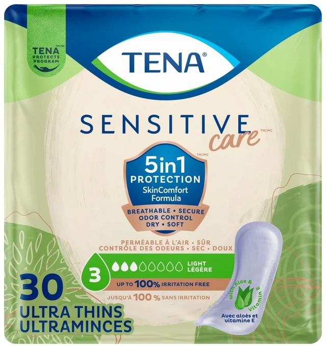 Main image of TENA Sensitive Care Ultra Thin Light Incontinence Pads Women, Regular, 30ct
