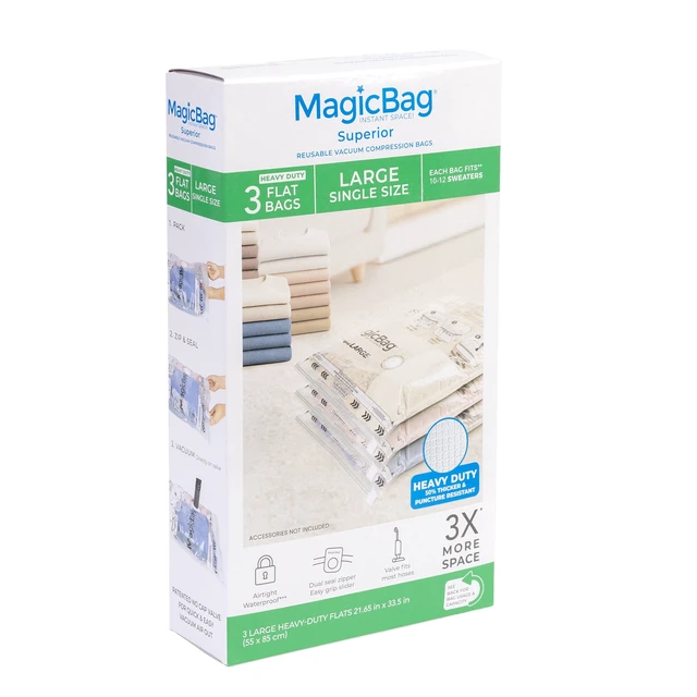 Main image of MagicBag Large Heavy Duty Vacuum Storage Bags, 3 Pack Flat Compression Bags for Clothing, Space Saving & Airtight