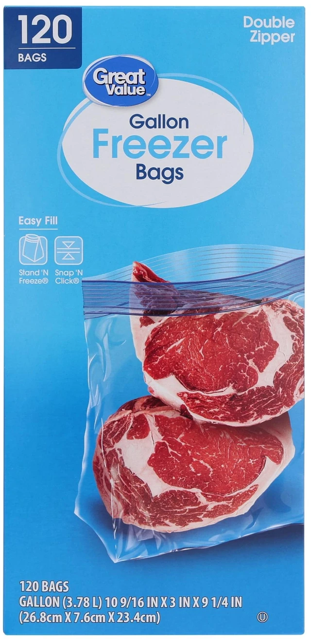 Main image of Great Value Double Zipper Gallon Freezer Bag, 120 Count