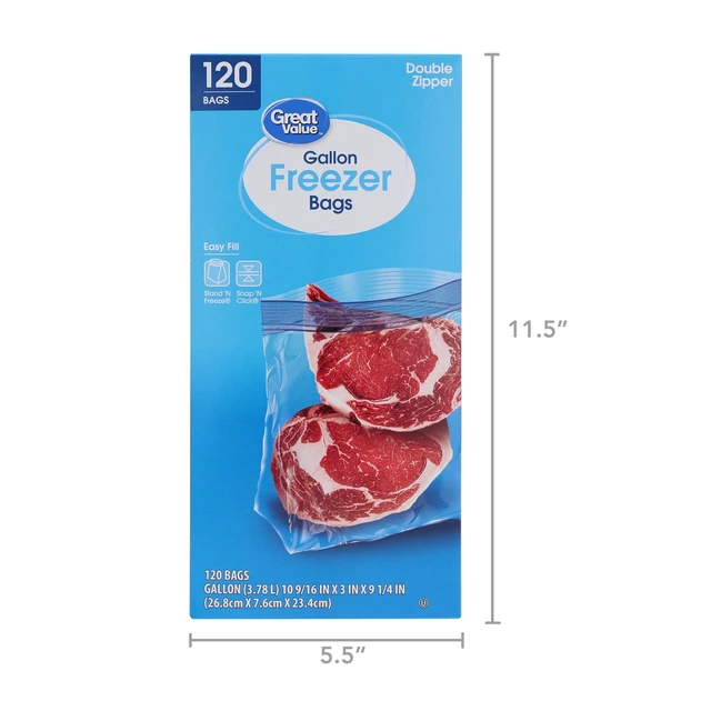 Alt view image 4 of 6 - Great Value Double Zipper Gallon Freezer Bag, 120 Count