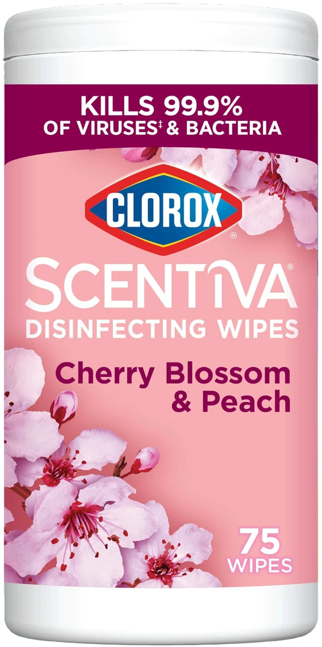 Main image of Clorox Scentiva Disinfecting Wipes, Cherry Blossom and Peach, Antibacterial, 75 Count