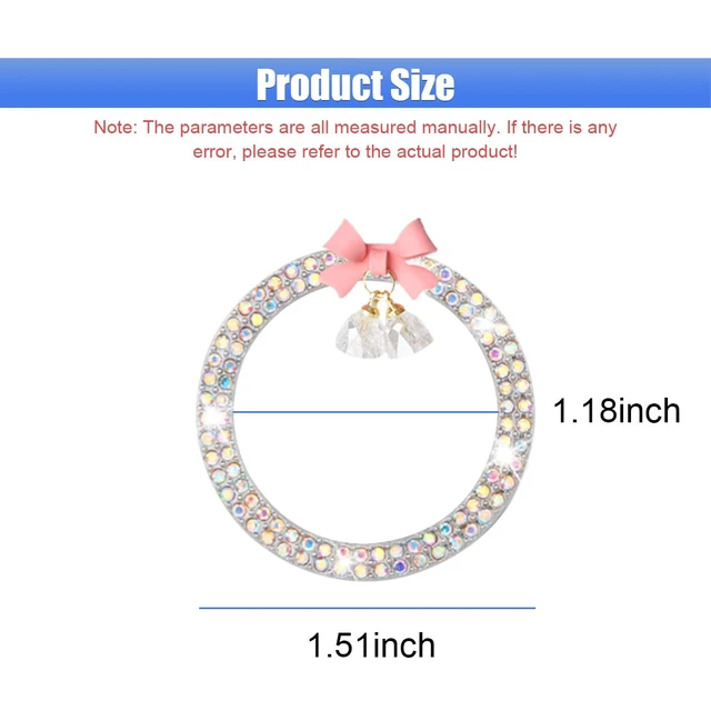 Alt view image 3 of 6 - Bling Diamond Car Engine Start Stop Button Decoration Ring - Bling Ring Emblem Car Push to Start Button Cover with Cute Bow - Crystal Rhinestone Key Ignition Knob Starter Sticker for Women (Colorful)