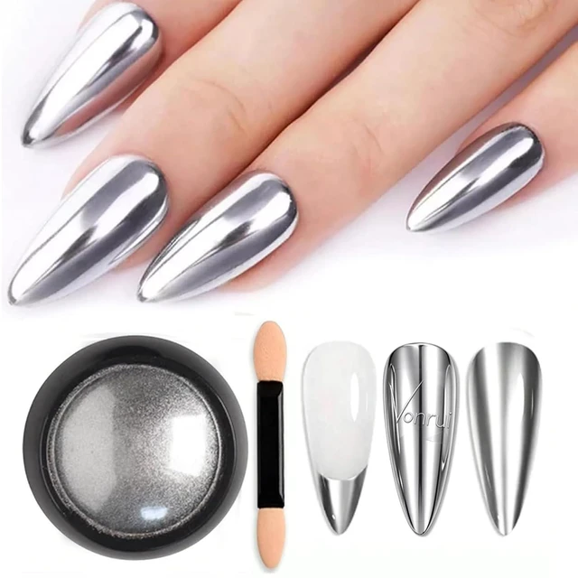 Main image of Holographic Mirror Nail Powders Chrome Silver Effect Pure Metallic Dust Sequins UV Gel Nail Chrome Pigment for Nail Art Decoration,Silver Chrome Nail Powder