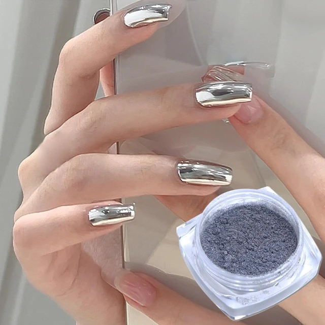 Alt view image 6 of 7 - Holographic Mirror Nail Powders Chrome Silver Effect Pure Metallic Dust Sequins UV Gel Nail Chrome Pigment for Nail Art Decoration,Silver Chrome Nail Powder
