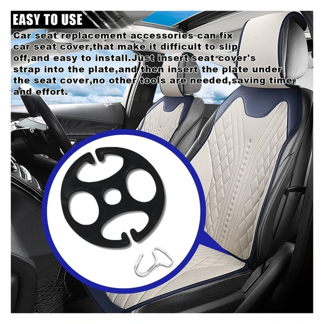 Alt view image 6 of 6 - 24PCS Car Seat Cover Plum Plate Metal Hooks, 12 Metal Hooks Set Locking Clip Plastic Card Fixed Fastener Buckle + 12 Plastic Car Seat Covers Chucks for Car Seat Replacements Accessories (Black)