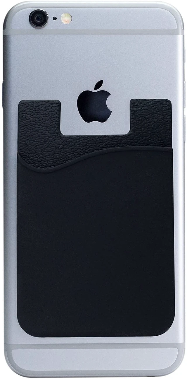 Alt view image 7 of 7 - Adhesive Cell Phone Wallet for Back of Phone Case. Silicone Stick On Sleeve for iPhone, Android & Flat Surfaces, Great for Credit Cards, Business Card, Money & ID Card (Black 1 Pack)