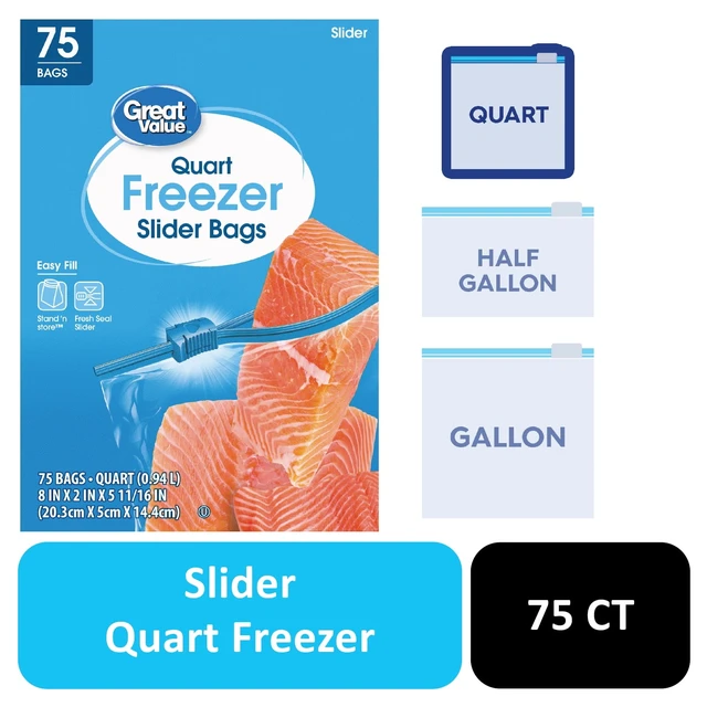 Alt view image 4 of 6 - (4 pack) Great Value Freezer Guard Slider Zipper Bags, Quart Freezer, 75 Count