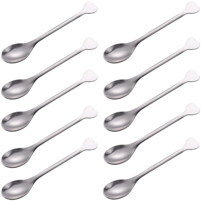 Main image of Mini Dessert Spoons Set of 10, Stainless Steel Demitasse Espresso Coffee Spoons, Small Spoons for Dessert, Tea, Appetizer - Heart-Shaped Handle, 4.5-Inch