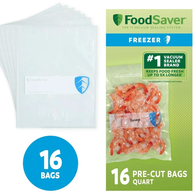 Main image of FoodSaver Quart Vacuum Seal Bags, 16 Count Pre-Cut BPA-Free Freezer Bags, Align to Seal & Tear to Open for Food Freezer, Sous Vide, and Meal Prep
