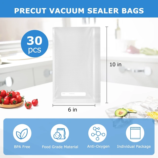 Alt view image 4 of 5 - Mainstays Pint Vacuum Sealer Bags, 6 in x 10 in, 30 Count, BPA-Free, for Food Storage and Sous Vide, Works With All Brands
