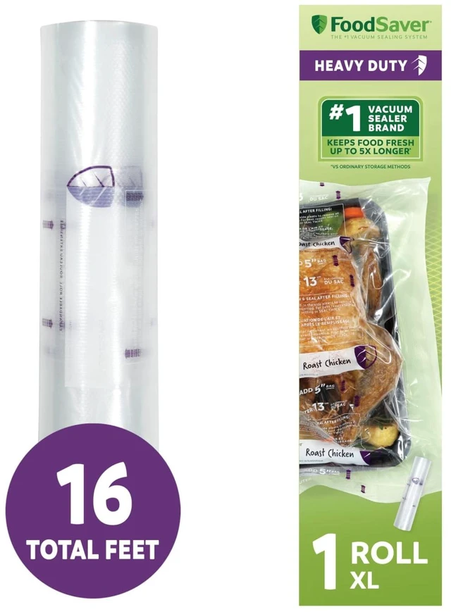 Main image of FoodSaver Heavy Duty Vacuum Sealer Rolls, 1 Pack XL 11" x 16' Rolls, Expands to 14", BPA-Free Bags for Storage, Sous Vide, Meal Prep