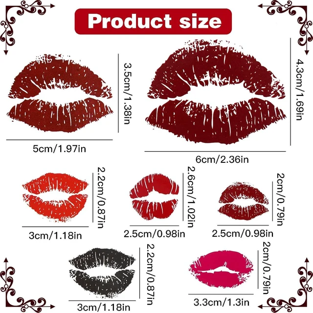 Alt view image 5 of 7 - 25 Sheets (65Pcs) Red Lips Temporary Tattoo Stickers, Self-adhesive Fake Red Lips Tattoos, Water-proof Face Stickers for Adult Women Girls Face Body Halloween Day Decorations