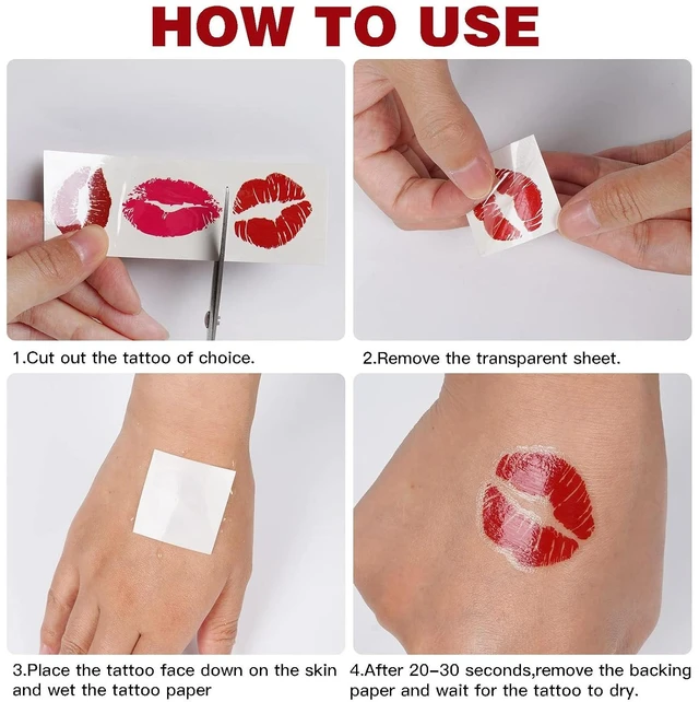 Alt view image 7 of 7 - 25 Sheets (65Pcs) Red Lips Temporary Tattoo Stickers, Self-adhesive Fake Red Lips Tattoos, Water-proof Face Stickers for Adult Women Girls Face Body Halloween Day Decorations