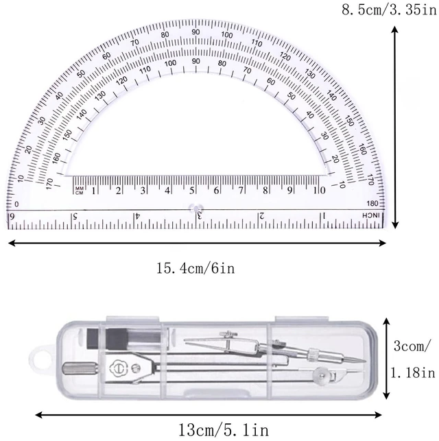 Alt view image 3 of 6 - Protractor and Compass Set, Compass Protractor Set, Protractor, Compass for Geometry, Math Compass, Compass School, Math Compass and Protractor, Geometry Tools Set, Geometry Set (Silver)