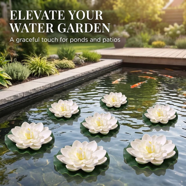 Alt view image 5 of 5 - Jinshining White Artificial Floating Foam Lotus Flower with Water Lilys Pad Ornanments,Lifelikes Fake Lotus Flowers for Patio Pond Pool Fish Tank Aquarium Home Garden Wedding Party,Outdoor Décor