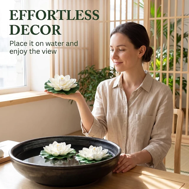 Alt view image 2 of 5 - Jinshining White Artificial Floating Foam Lotus Flower with Water Lilys Pad Ornanments,Lifelikes Fake Lotus Flowers for Patio Pond Pool Fish Tank Aquarium Home Garden Wedding Party,Outdoor Décor