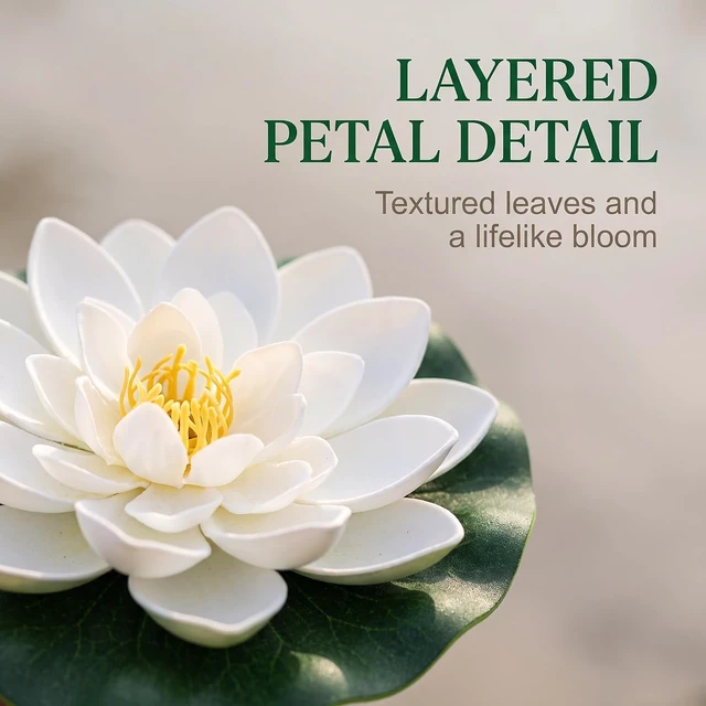 Alt view image 4 of 5 - Jinshining White Artificial Floating Foam Lotus Flower with Water Lilys Pad Ornanments,Lifelikes Fake Lotus Flowers for Patio Pond Pool Fish Tank Aquarium Home Garden Wedding Party,Outdoor Décor