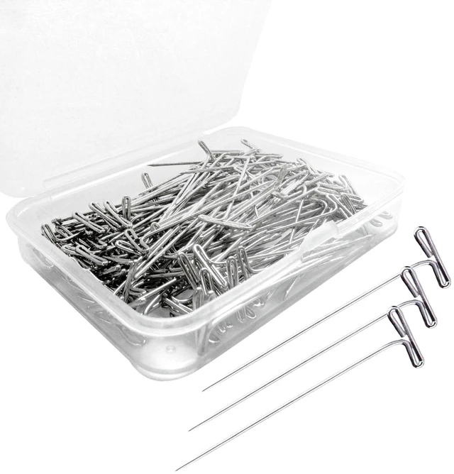 Main image of T Pins, 100Pack 1.5 inch Wig Pin, Stainless Steel T-pins for Blocking Knitting, Wig Pins for Foam Head, Blocking Crochet, Straight Pins for Sewing, Craft, Quilting, Office, Decoration by Sunenlyst