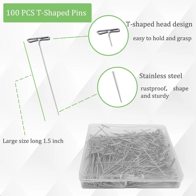 Alt view image 6 of 6 - T Pins, 100Pack 1.5 inch Wig Pin, Stainless Steel T-pins for Blocking Knitting, Wig Pins for Foam Head, Blocking Crochet, Straight Pins for Sewing, Craft, Quilting, Office, Decoration by Sunenlyst