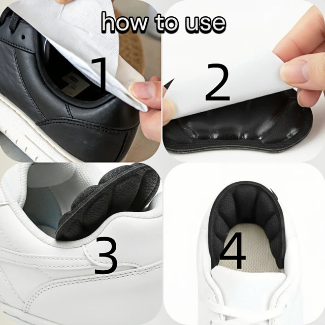 Alt view image 2 of 7 - Back of Heel Cushion Inserts, Mesh Self-Adhesive Grips Pads, Reusable Adhesive Heel Guards Liners for Boots, Loose Shoes Too Big, Improve Shoe Fit for Women Men 8 Pcs - Black