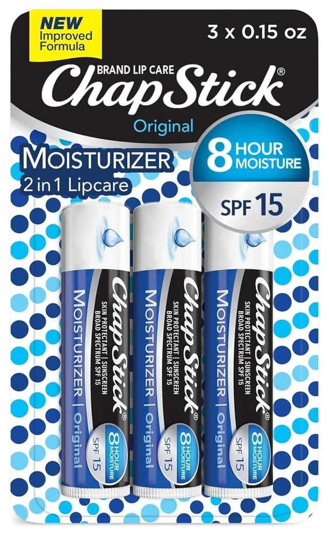 Main image of ChapStick Moisturizer Original Lip Balm Tubes, SPF 15 and Skin Protectant - 0.15 Oz, 3 Count (Pack of 1)