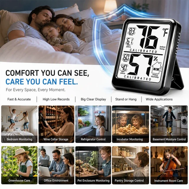 Alt view image 4 of 6 - Antonki Room Thermometer Indoor Hygrometer, Temperature and Humidity Meter
