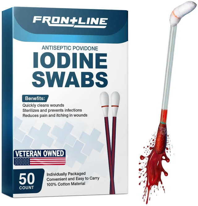 Main image of Povidone Iodine Swabs, 50 Pack, Iodine Antiseptic Solution for Wound Care
