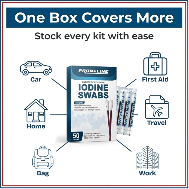 Alt view image 6 of 7 - Povidone Iodine Swabs, 50 Pack, Iodine Antiseptic Solution for Wound Care