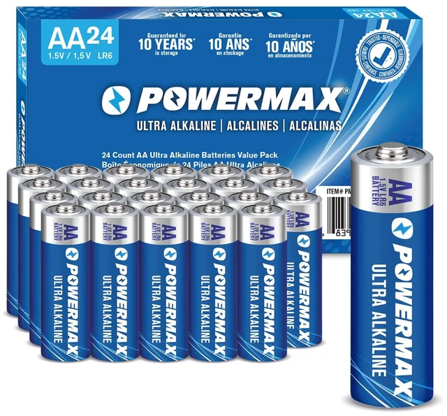 Main image of Powermax 24-Count AA Batteries, Ultra Long Lasting Alkaline Battery, 10-Year Shelf Life, Reclosable Packaging
