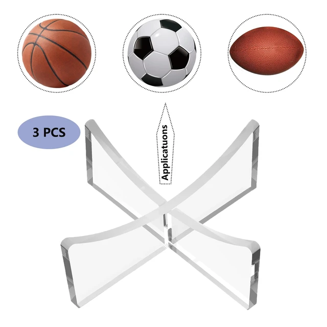 Alt view image 7 of 7 - Basketball Stand, 3-Pack Acrylic Ball Stand for Display, Clear Storage Holder for Football Basketball Soccer Volleyball Rugby