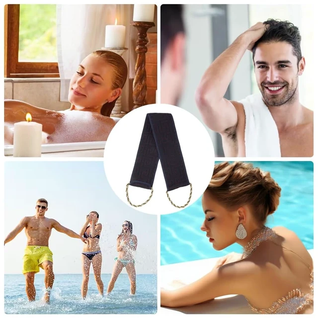 Alt view image 5 of 7 - Exfoliating Back Scrubber for Shower, 34 Inches Back Scrubber with Handles, Double Sided Body Exfoliator Bath Tool, Exfoliating Washcloth to Scrub Your Body Deeply for Men & Women (Black)