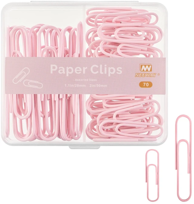 Main image of NEEWAY Colorful Paper Clips Assorted Sizes, Small and Large Paper Clips, 70 Count (Light Pink)