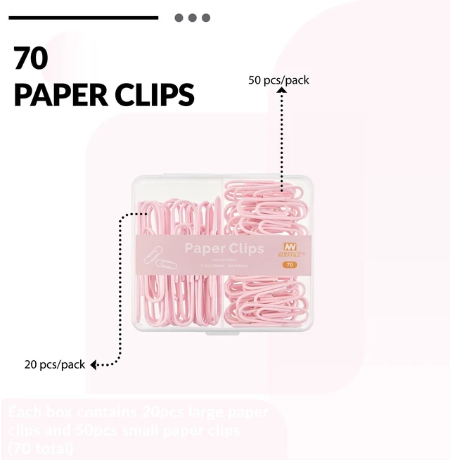 Alt view image 5 of 6 - NEEWAY Colorful Paper Clips Assorted Sizes, Small and Large Paper Clips, 70 Count (Light Pink)
