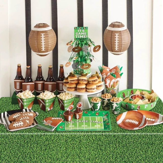 Alt view image 4 of 7 - 4Pcs Green Grass Tablecloths, 86.6"x51.2" Rectangular Grass Field Table Covers for Jungle Woodland Golf Soccer Football Event Sports Party Supplies