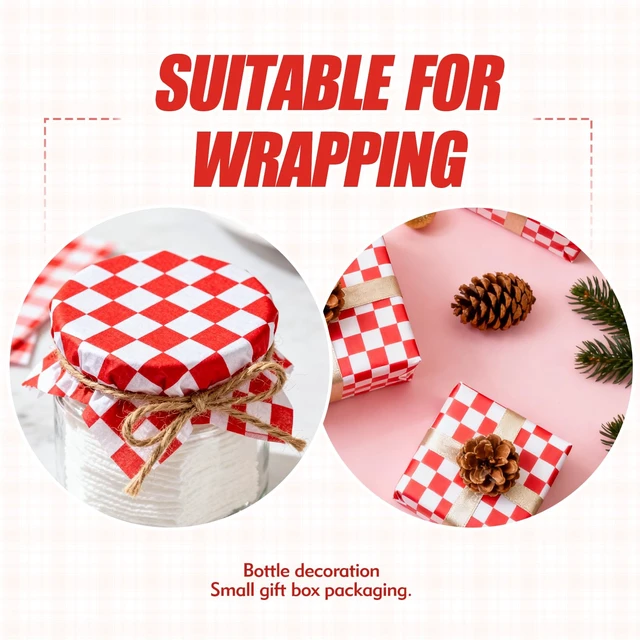 Alt view image 7 of 7 - 100pcs Waxed Deli Paper Sheets, 7x7" Food Basket Liners for Sandwiches, Burgers. Classic Checkered Deli Wrap Wax Paper Sheets by Neyimqr (Red)