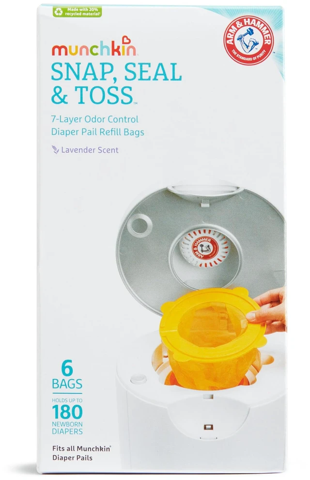 Main image of Munchkin® Arm & Hammer Diaper Pail Snap, Seal & Toss Refill Bags, Holds up to 180 Newborn Diapers, 6 Pack