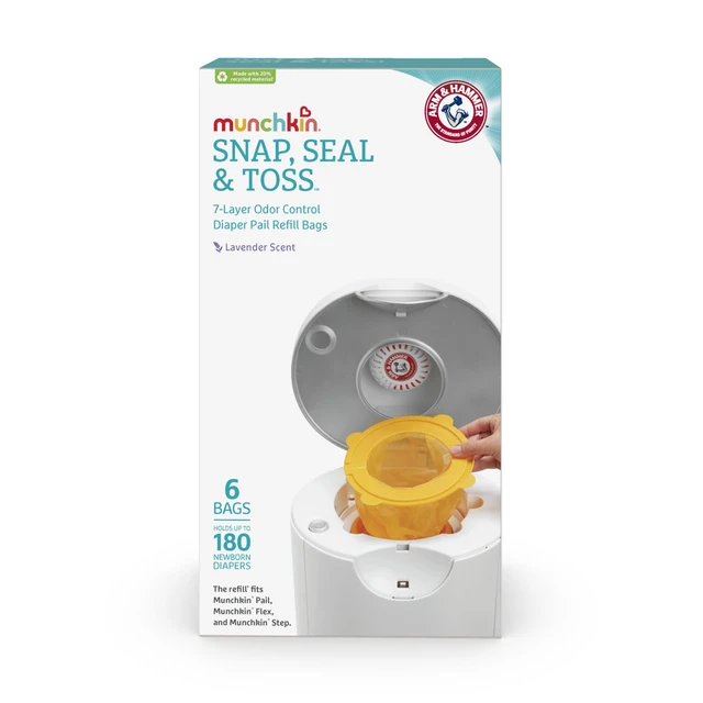 Alt view image 3 of 6 - Munchkin® Arm & Hammer Diaper Pail Snap, Seal & Toss Refill Bags, Holds up to 180 Newborn Diapers, 6 Pack