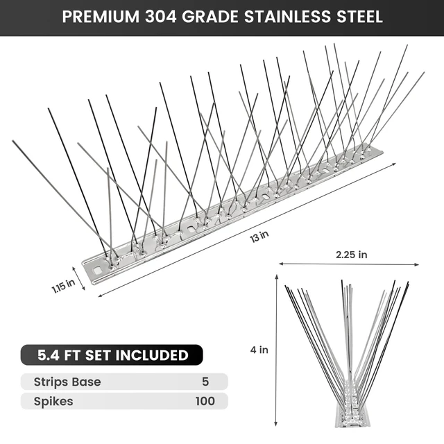 Alt view image 7 of 7 - Ley's Stainless Steel Bird Spikes, 5.4 FT (5 Pack), Easy Install Metal Bird Deterrent Spikes Strip, Humane Pigeon & Small Bird Repellent for Roof, Fence, Balcony & Outdoor Protection