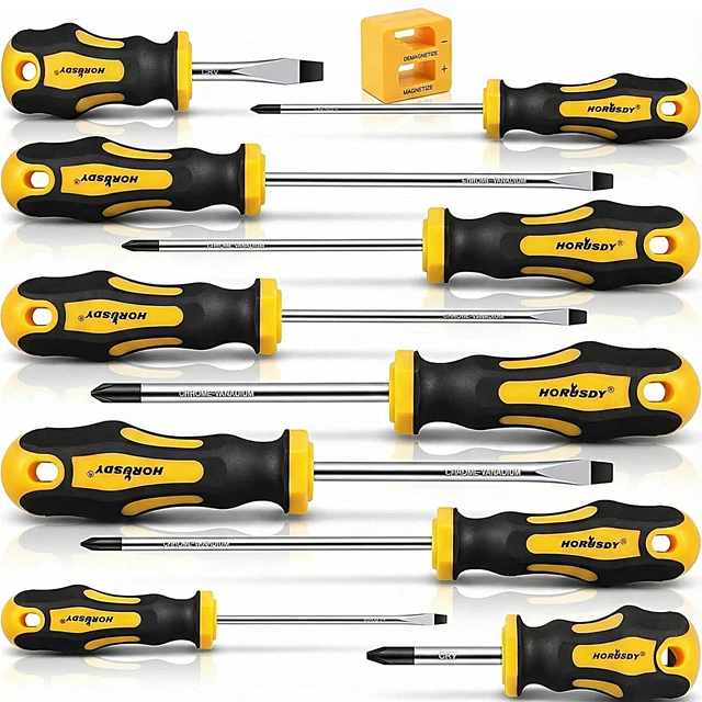 Main image of HORUSDY 11-Pieces Magnetic Screw driver, Magnetic 5 Phillips and 5 Flat Head Tips for Fastening and Loosening Seized