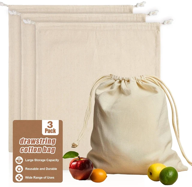 Main image of RAINFLOW Cotton Storage Bags with Drawstrings - Reusable Muslin Produce Bag