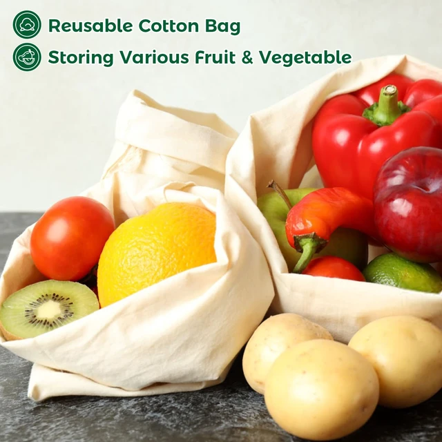 Alt view image 4 of 6 - RAINFLOW Cotton Storage Bags with Drawstrings - Reusable Muslin Produce Bag